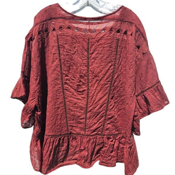 FREE PEOPLE - 1653 Beautiful Dreamer Blouse in Tuscan Red Oversized  MSRP $128 M - Picture 5 of 9